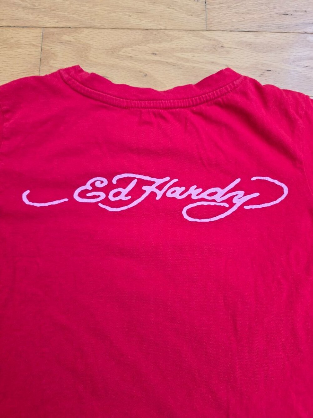 vintage Y2K Ed Hardy red grunge cropped fitted t-shirt | WMS XL - Picture 10 of 10